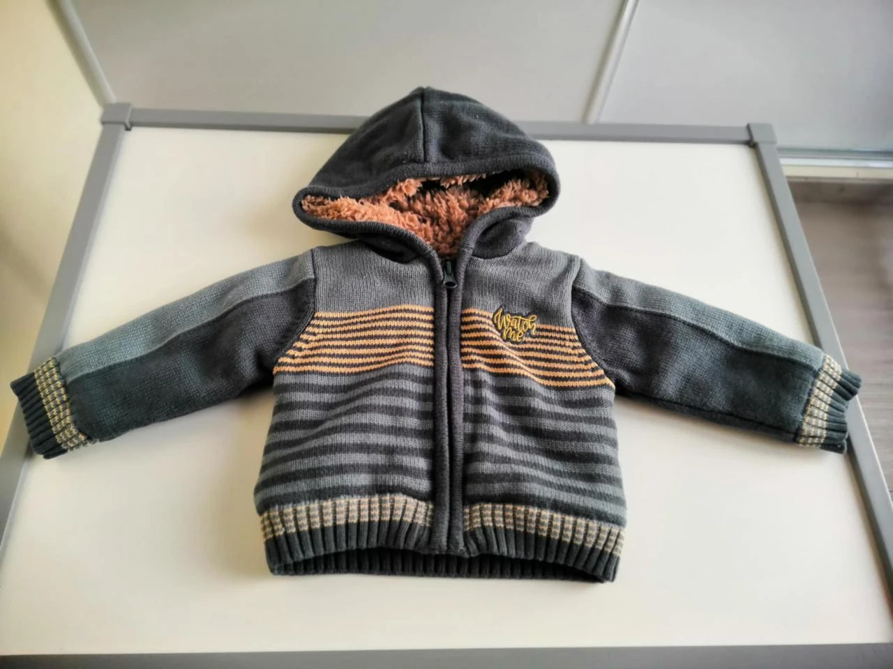 Gilet à capuche en maille tricot color block (Bleu-Beige marron) 3 mois Kiabi